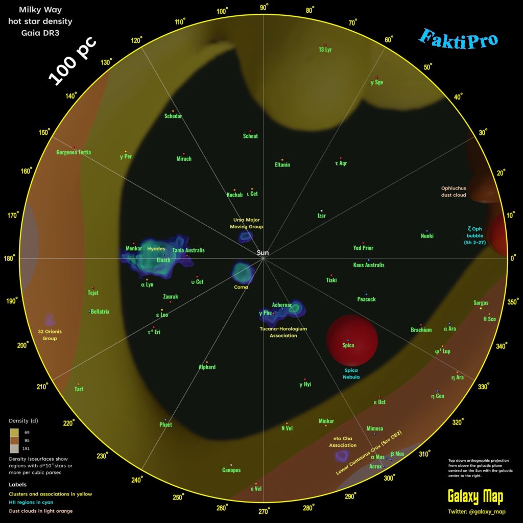 Звездные ассоциации и карта межзвездной среды Локального пузыря